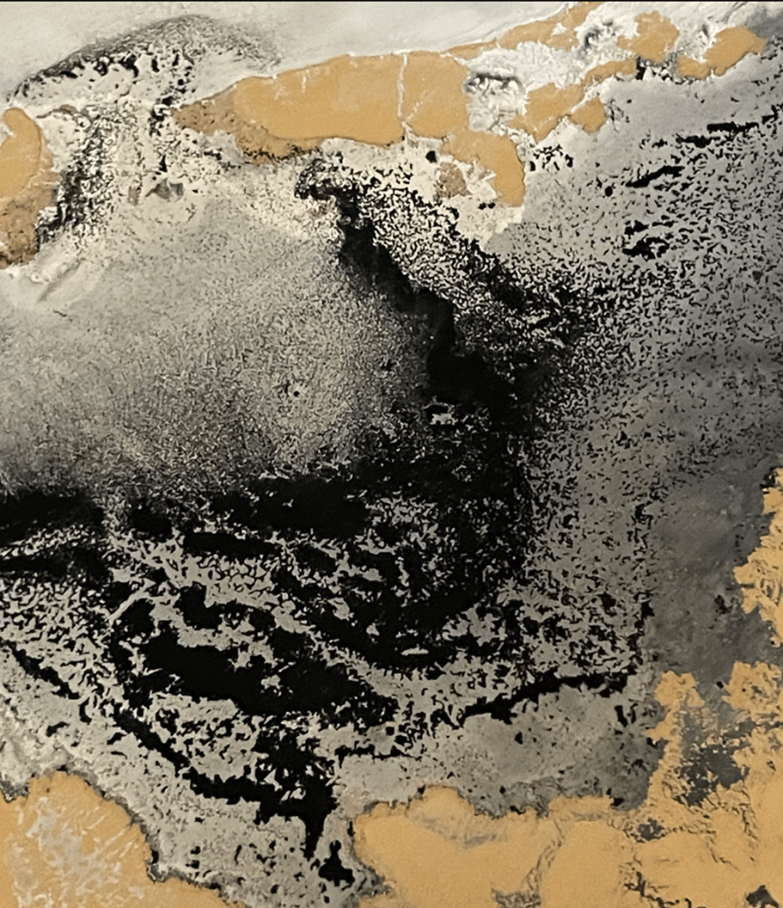 Peinture de Anne Lamarche, artiste locale by twale. dans les tons noir argenté et brun.