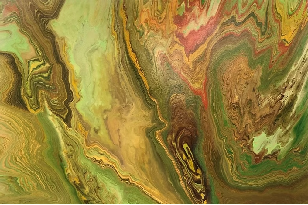 Peinture de Cendrique, artiste locale by twale. peinture dans les ton kaki et rose.